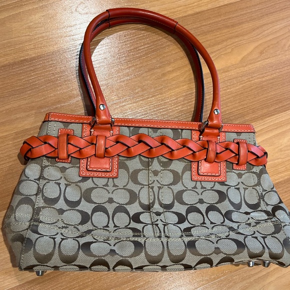 Vintage Coach Signature Hampton Braided Coral Trim Purse Handbag F13065 - Picture 6 of 15
